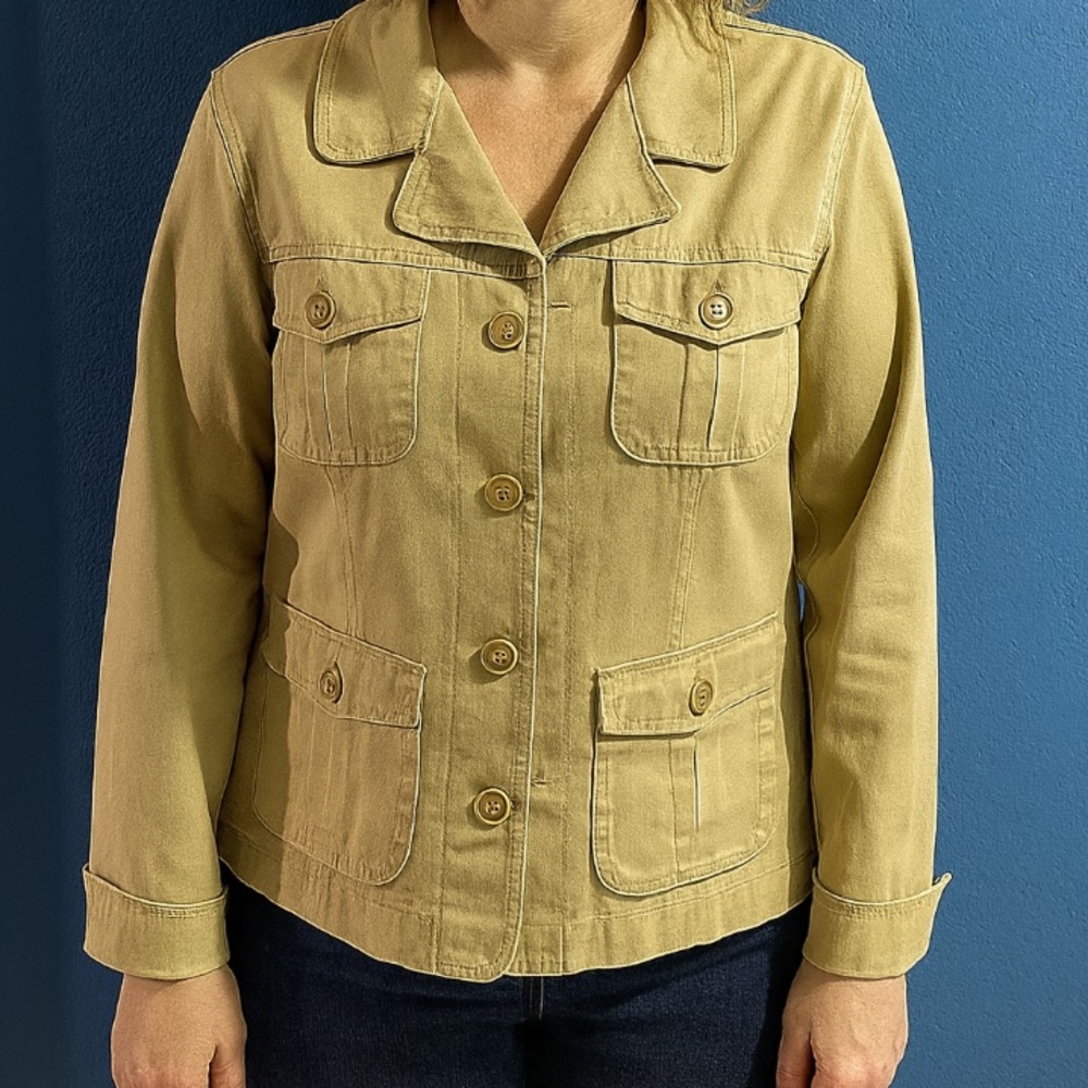 Talbot's Stretch Utility Cotton Spandex Khaki Jacket Size 14
